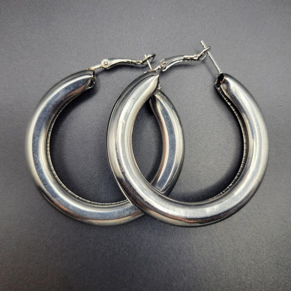 50mm Chunky Thick Round Tube Hoop Earrings Women Silver Tone Lightweight Gift